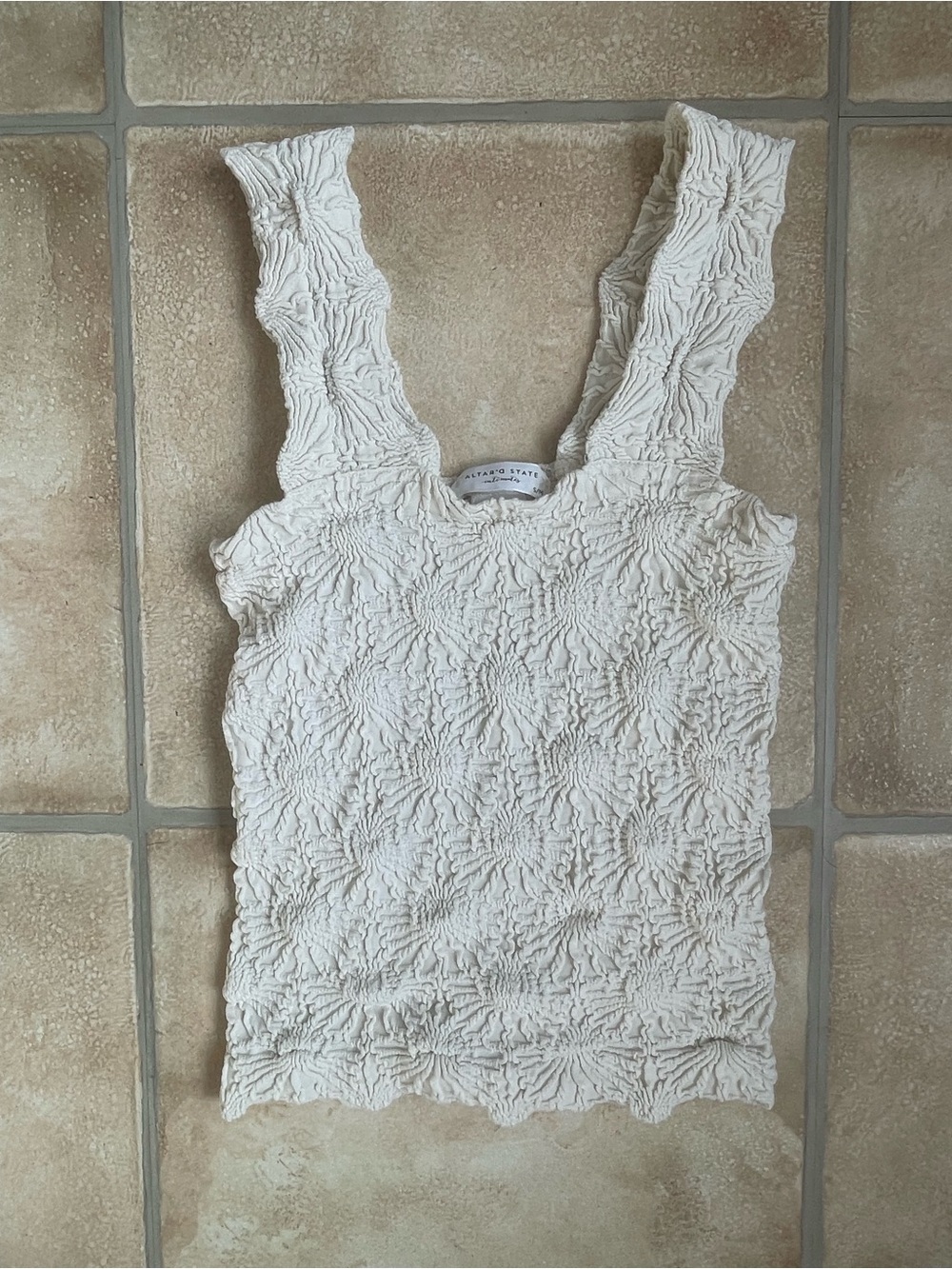 Altar'd State Intimates cream tank textured smocked fabric square neckline; S/M